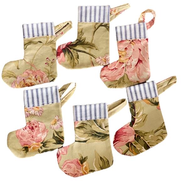 Christmas Holiday Floral Stocking Ornaments set of 6 - Picture 1 of 3